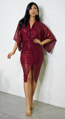 Maryla Front Twist Sequin Midi Dress - Burgundy