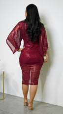 Maryla Front Twist Sequin Midi Dress - Burgundy