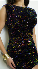 Prism Multi Color Sequin Mini Dress - Navy