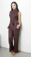 Cael Ribbed Mock Neck Jumpsuit - Brown
