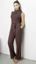 Cael Ribbed Mock Neck Jumpsuit - Brown