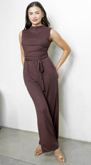 Cael Ribbed Mock Neck Jumpsuit - Brown