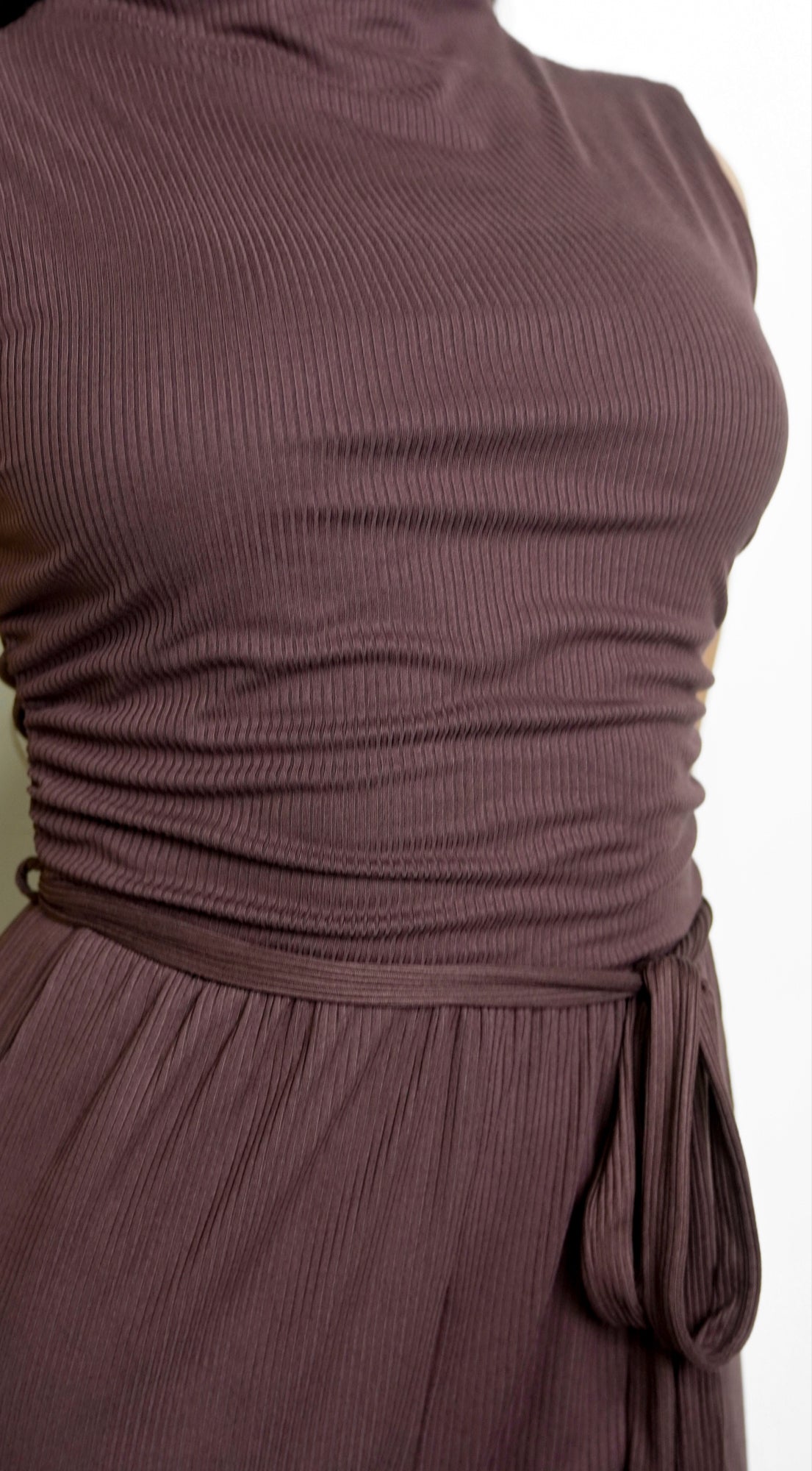 Cael Ribbed Mock Neck Jumpsuit - Brown