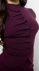 Marlo Knit Pleated Set in Burgundy full length three-quarter angle