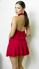 Serea Halter Ruffle Mini Dress - Red