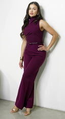 Rhen Asymmetric Draped Jumpsuit - Berry