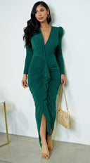 Azra Metallic Maxi Dress - Green