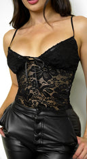 Sorrel Lace Cami Top in Black full length front view on model