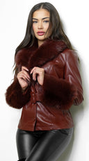 Anzhelina Faux Fur Leather Jacket - Brown