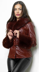 Anzhelina Faux Fur Leather Jacket - Brown