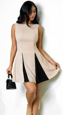 Rhode Contrast Godet Hem Mini Dress in Beige full length front view on model