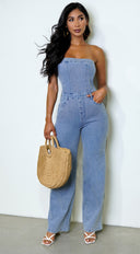 Dara Denim Tube Jumpsuit - Blue