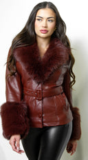 Anzhelina Faux Fur Leather Jacket - Brown