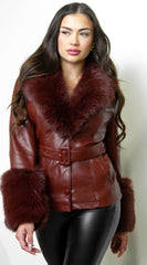 Anzhelina Faux Fur Leather Jacket - Brown