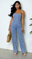 Dara Denim Tube Jumpsuit - Blue