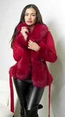 Velouria Faux Suede Fur Coat - Red