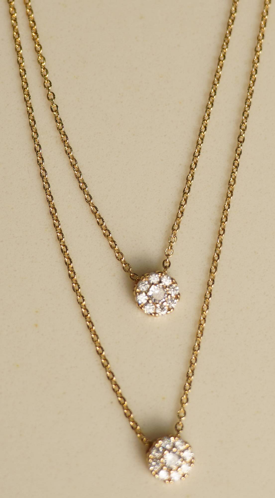 Gold Dipped Double Cz Disc Charms Chain Necklace - Gold