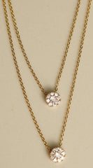 Gold Dipped Double Cz Disc Charms Chain Necklace - Gold