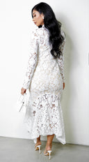 Ishani Mock Neck Lace Midi Dress - White