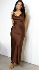 Lustra Satin Maxi Dress - Brown