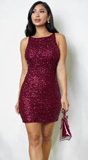 Thaleia Sequin Open Back Mini Dress - Wine