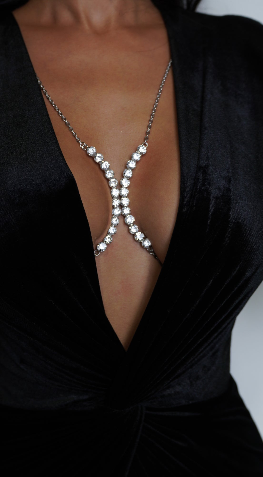 Crystal Glam Rhinestone Bra Chain - Silver