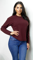 Mirna Soft Knit Long Sleeve Top - Burgundy