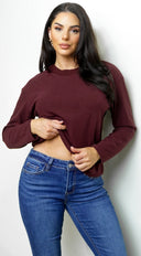 Mirna Soft Knit Long Sleeve Top in Burgundy styled outfit flat lay
