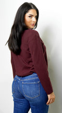 Mirna Soft Knit Long Sleeve Top in Burgundy close-up of ribbed knit texture