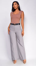 Cajsa Twill Straight Leg Pants - Gray