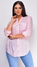 Imena Stripe Button Up Shirt Top - Pink