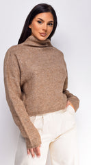 Surya Brown Marl Knit Mock Neck Sweater Top