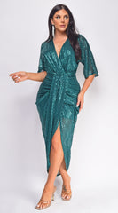 Uma Hunter Green Sequin Midi Dress