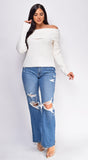 Fayola Ivory White Off Shoulder Sweater Top