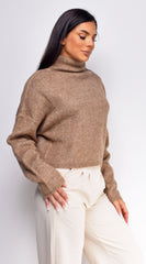 Surya Brown Marl Knit Mock Neck Sweater Top