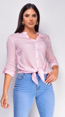 Imena Stripe Button Up Shirt Top - Pink