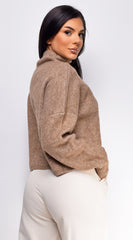 Surya Brown Marl Knit Mock Neck Sweater Top