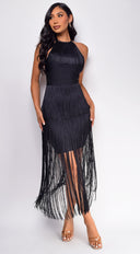 Seilynn Black Halter Fringe Mini Dress | Dresses