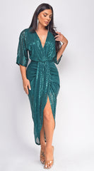 Uma Hunter Green Sequin Midi Dress