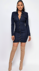 Rosable Dark Denim Dress - Blue