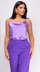 Yana Lavender Purple Satin Cowl Neck Top