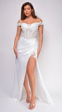Paige Off White Bridal Gown side profile view on model