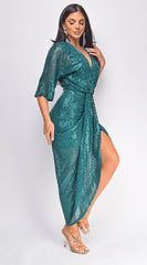 Uma Hunter Green Sequin Midi Dress