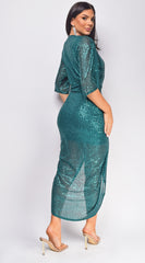 Uma Hunter Green Sequin Midi Dress