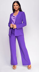 Vella Purple Blazer And Pants Set side profile view on model