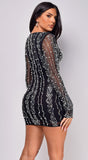 Dion Black Rhinestone Pearl Mini Dress