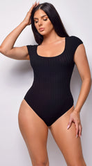 Susana Black Scoop Neck Ribbed Bodysuit