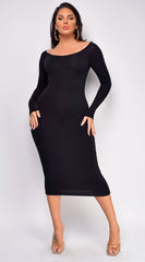 Delia Black Long Sleeve Midi Dress