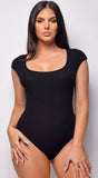 Susana Black Scoop Neck Ribbed Bodysuit