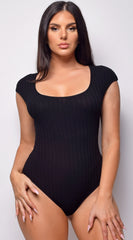 Susana Black Scoop Neck Ribbed Bodysuit